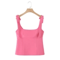 Pink tank top for women with bow shoulder straps and a minimalist solid color design - Deep Pink