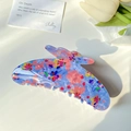 Large blue hair claw clip with colorful floral pattern and smooth acetate finish - Blue Purple 11CM