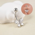 Silver stainless steel belly ring with butterfly shaped clear cubic zirconia crystals - 1.6*10mm / Drop Zircon Combination Butterfly (E)