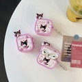 Pink purple Kuromi silicone case for AirPods Pro with metal hook on white table - Papa Kuromi + Carabiner / AirPods 1/2 Gen