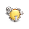 Silver screw-back ear stud with a translucent yellow stone and a white zircon accent - Flower Style (EGD0034) / White K/Silver
