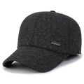 Winter ear protection baseball cap in thick dark grey wool with sports metal logo - Adjustable / Grey With Metal Sports Tag