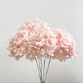 Close-up of artificial light pink hydrangea bunch with realistic petals and green stems - Light Pink