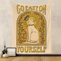 Detailed view of bohemian wall tapestry featuring a white cat and butterfly illustration - 73X95CM / Cat & Butterfly - Brushed Fabric