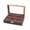 Boîte à montres vintage en bois à 12 emplacements en noir avec intérieur en velours brun - Boîte À Montres 12 Emplacements Bicolore