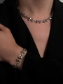 Silver punk style jewelry set featuring thick chains and geometric cone charms - Silver-Toned Alloy Industrial Style Necklace & Bracelet Set