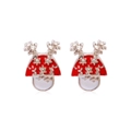 Cute red mushroom stud earrings with gold snowflake details and white stem accents - Reindeer Head 6