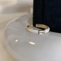 Minimalist S925 sterling silver ring with gold plating, white enamel and pink zircon - J5093 White Gold Rectangle Stone Ring