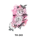 Waterproof tattoo sticker TH-243 featuring black line flowers with pink watercolor splashes - Th-243 / 210*148mm