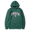 Dunkelgrüner Langarm-Hoodie mit pinkfarbenem Fresh- und Love-Herz-Grafikdruck - S / Oberteil (312) / Dunkelgrün