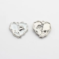 Front and back detail of silver heart charm with white rose enamel design for DIY jewelry - White-Silver