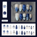 Handgefertigte 3D-Blumen-Kunstnägel in Marineblau und Weiß mit Perlen und Streifen-Details - Z1217 Wässrige Lilie (Klebertyp) / 24 Stück/Box