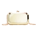 Champagne gold geometric acrylic clutch bag with jewel cut facets and chain strap - 18x10x5cm / Gold
