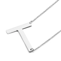 Minimalist silver-toned titanium steel necklace featuring a large letter T pendant - Letter T (KN26376-K)
