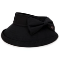 Women's black sun visor hat featuring a large decorative bow and UV protection design - Black