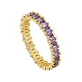 Golden 18k gold-plated ring with rectangular purple cubic zirconia stones on white background - Style 5/Purple Baguette Zirconia