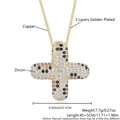Golden cross necklace with colorful leopard zircon pattern and layered plating - Letter X