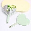Mini heart-shaped handheld makeup mirror in light green plastic with ergonomic handle - 8x12cm / Green