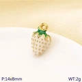 Pendentif fraise en émail blanc avec feuilles vertes et accents dorés, 14x8mm - Petit Style Fraise Blanche (KLJ10200-ZLA)