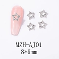 Detail van 8x8mm zilveren holle ster nagelkunst bedeltjes met kristallen voor manicure - Zilveren Basis Witte Strass(AJ01) / 8*8mm