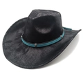 Detail of black western cowboy hat featuring a turquoise band and silver metal buckle - M(56-58cm) / Tie-Dye Black