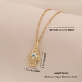 Golden Hamsa hand necklace with blue Evil Eye and zircon stones in stainless steel - Hamsa Hand Colorful Style (5#)