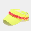 Detail of neon yellow sun visor with a bold pink acrylic chain decoration - Adjustable / Yellow