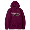 Oversized burgundy hoodie with Who let me have fun colorful print and kangaroo pocket - Burgundy