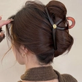Pince à cheveux motif écaille marron foncé, grande pince en acrylique pour femme - Style étiquette circulaire creuse croisée française