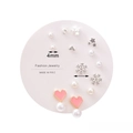 7-pair earring set with small pearls, silver hearts, and snowflakes on a display card - E0863-1 (Silver Pink Heart Pearl Set)