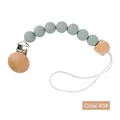 Silicone pacifier clip with sage green beads and octagonal beech wood bead, color 43 - Style 43 White Flamingo Leaf