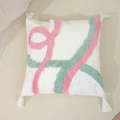 Getufteter Kissenbezug mit rosa-grünem Muster und weißen Quasten für Sofas und Betten - Stil 4 (Ohne Füllung)