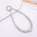 Luxury phone strap with white pearls, rainbow rhinestones and a crystal square charm - Rhinestone Ring & White Pearl & Square Diamond