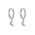 Silver hoop earrings with sparkling moon charms and micro-pave crystals for women - Ear Buckle / Silver (Moon)