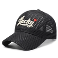 Gorra de béisbol de malla negra con bordado Lucky y tejido transpirable de verano - Ajustable / Negro