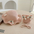 Ensemble chapeau de paille rose pour fille et sac bandoulière assorti avec cerises et nœuds - Tour de tête 52cm 2-5 ans / Rose
