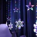 Colorful LED curtain string lights with star and snowflake pendants for bedroom decoration - 4 Small Stars 4 Snowflakes 8 Hangings (Multicolor)