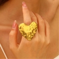 Fashionable hammered gold heart ring with unique irregular texture in an open design - 18K Gold Plated Oversized Boho Heart (N-737)