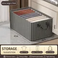 Extra-large foldable gray striped storage box with leather handles and 47x28x20cm dimensions - Extra Large (Built-in Steel Frame) / Black & White Thin Stripes