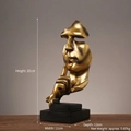 Modern abstract face sculpture in gold finish, Silence is Golden resin desk ornament - Speak No Evil / L / Gilded Gold