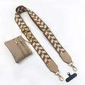 Crossbody phone strap set with brown chevron woven belt and small leather pouch - Khaki Leaf Strap And Pouch And Phone Patch