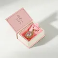 Pink book-style magnetic jewelry box with gold pendant necklace, size 4.0x5.6x2.2cm - Leatherette Paper / Mini Pendant Box (Leatherette Paper) / Pink