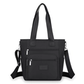 Black Oxford cloth tote bag with multi-layer zipper pockets and adjustable strap - Black