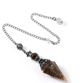 Tiger eye stone cone pendulum with silver metal chain and crystal ball on white background - Tiger Eye (Antique Silver)