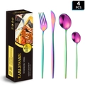 Rainbow stainless steel cutlery set 4-piece kit in branded packaging box - 4-Piece Set (with Gift Box) / AB Color
