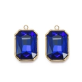 Pair of blue rectangular crystal charms with gold-plated borders and round hanging loops - Sapphire Blue