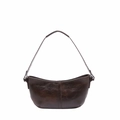 Minimalist vintage dark brown hobo bag in glossy oil-wax leather with stitching - Coffee