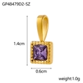 Detailed view of square gold pendant with purple zircon and dimensions 1.4cm by 0.6cm - Square-Purple