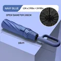 Navy blue 24-rib windproof folding umbrella with 106cm diameter and D-ring handle - 24-ribbed 12k Double-ribbed Umbrella With Enlarged Buckle Under-umbrella Diameter 106cm - Navy Blue / Gift Box Not Included