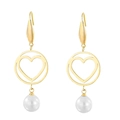 Golden hollow circle earrings with heart design and white pearl drops for women - Gold Heart (KE80013-GC)